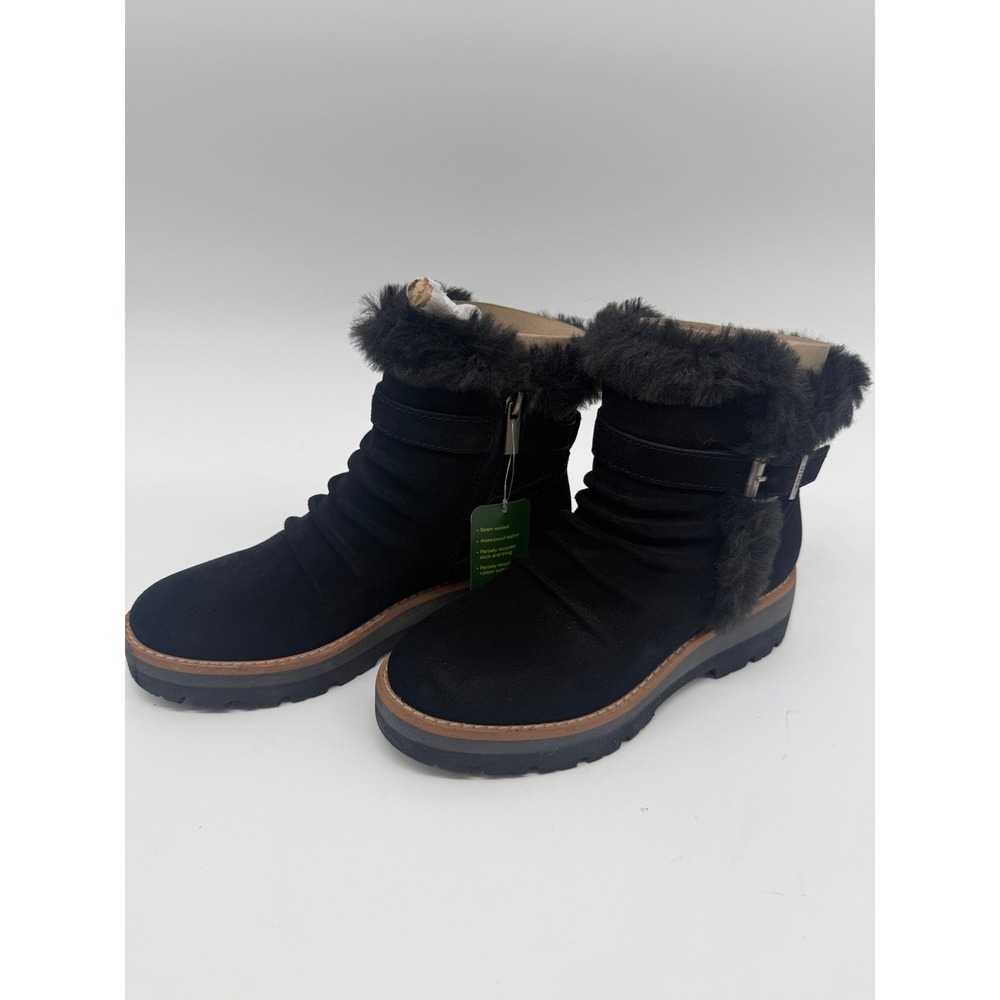 Earth Yara Women Black Waterproof Leather Faux Fur Ankle Boots Size 6M Rugged - Picture 2 of 5